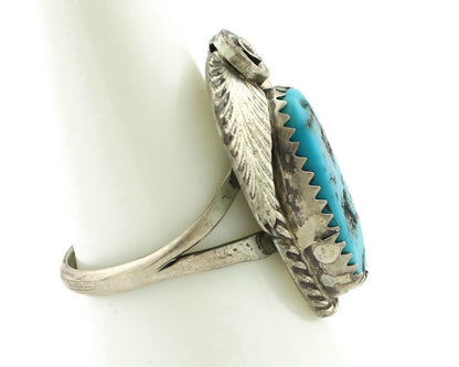 Navajo Ring 925 Silver Sleeping Beauty Turquoise Artist Signed Justin Morris C80
