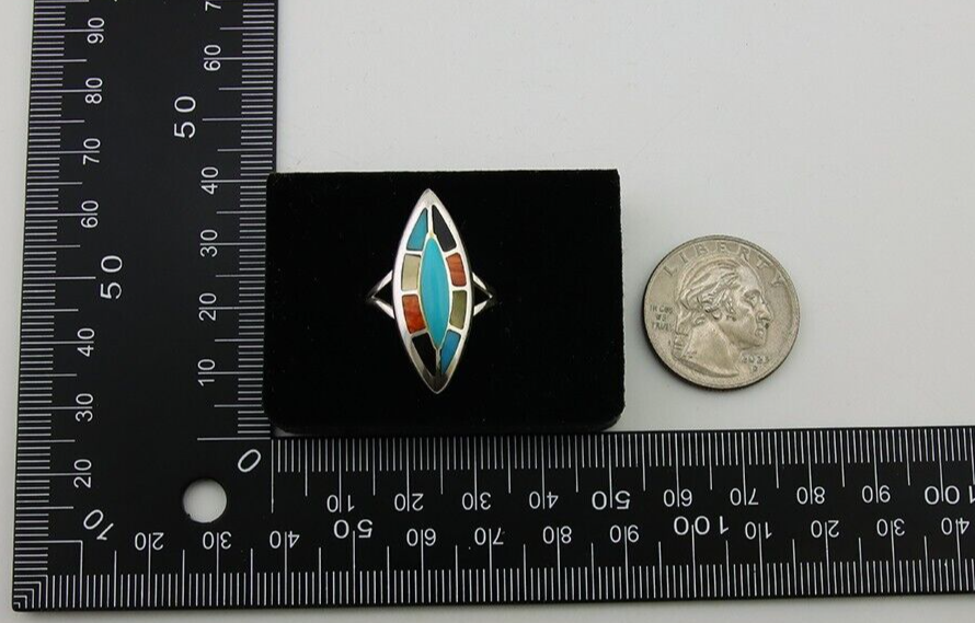 Navajo Ring 925 Silver Turquoise Shell Onyx Spiney Oyster Native Artist C80's