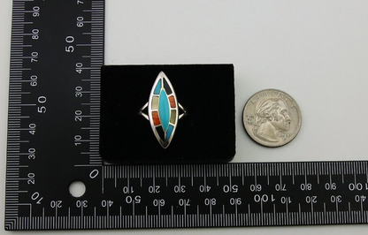 Navajo Ring 925 Silver Turquoise Shell Onyx Spiney Oyster Native Artist C80's