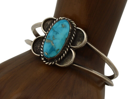 Navajo Bracelet 925 Silver Natural Blue Turquoise Native American Artist C.80's
