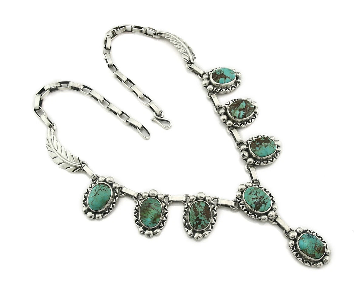 Navajo Necklace Earring Set Natural Turquoise Vintage Signed Gecko C.80's