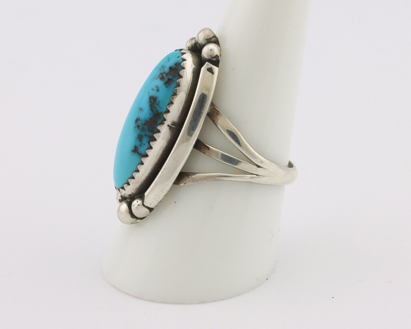 Navajo Ring .925 Silver Sleeping Beauty Turquoise Signed SkyStone Creations C80s