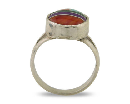 Navajo Ring 925 Sterling Silver Natural Gemstones Artist Signed Sunrise C.80's