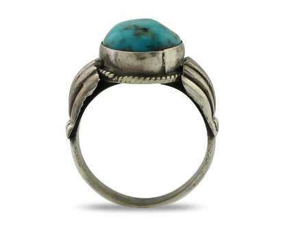Navajo Handmade Ring 925 Silver Mined Blue Turquoise Native American Artist C80s