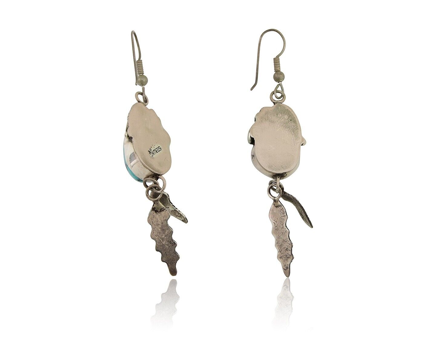 Navajo Dangle Earrings 925 Silver Blue Turquoise Native American Artist C.80's