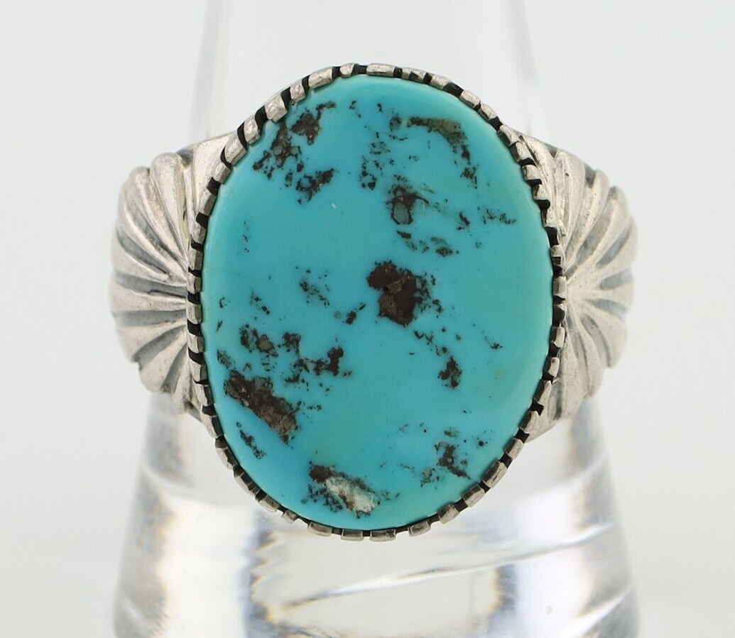 Navajo Ring 925 Silver Blue Sleeping Beauty Turquoise Artist Signed DK C.80's