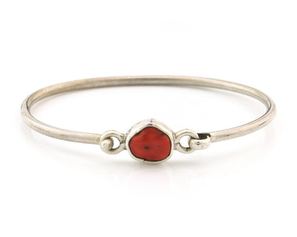 Navajo Bracelet Sterling Silver Natural Red Coral Artist Signed Sunrise