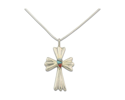 Navajo Cross Necklace Sterling Silver Authentic Natural Gemstones Signed M