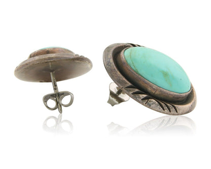 Navajo Dangle Earrings 925 Silver Natural Turquoise Native American Artist C.80s