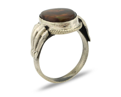 Navajo Handmade Ring 925 Silver Natural High Grade Fire Opal Native Artist C.80s
