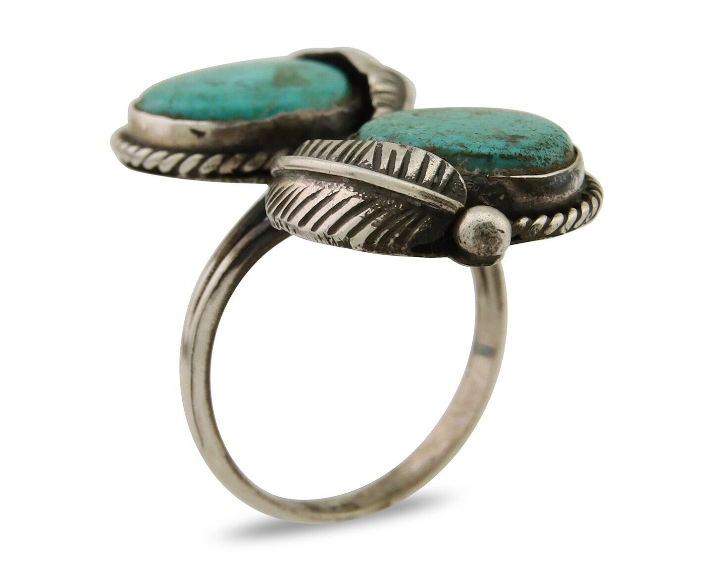 Navajo Ring 925 Sterling Silver Blue Turquoise Native American Artist C.80's