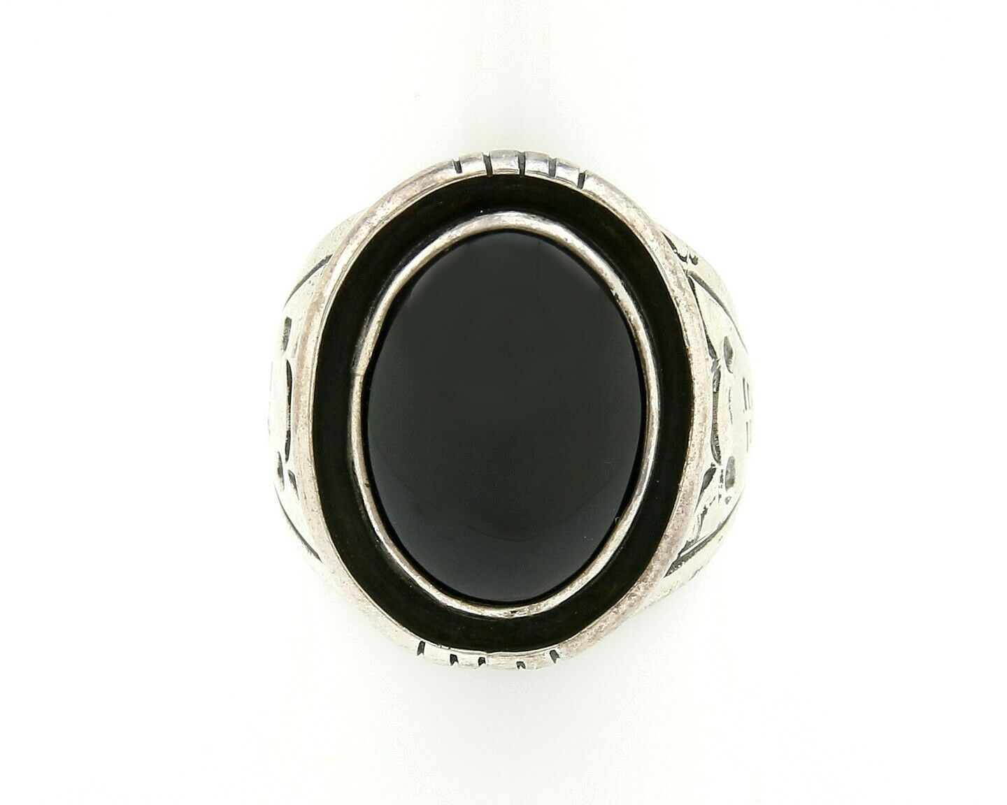 Navajo Artist Montoya Handmade Stamped Natural Onyx .925 Silver Ring