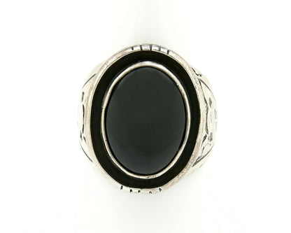Navajo Artist Montoya Handmade Stamped Natural Onyx .925 Silver Ring