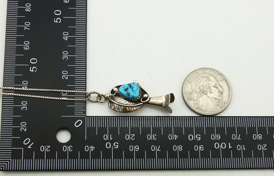 Navajo Necklace 925 Silver Natural Turquoise Artist Signed #14 C.80's