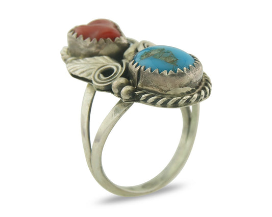 Vintage Navajo Ring 925 Sterling Natural Gemstones Signed Justin Morris Sz 6.5