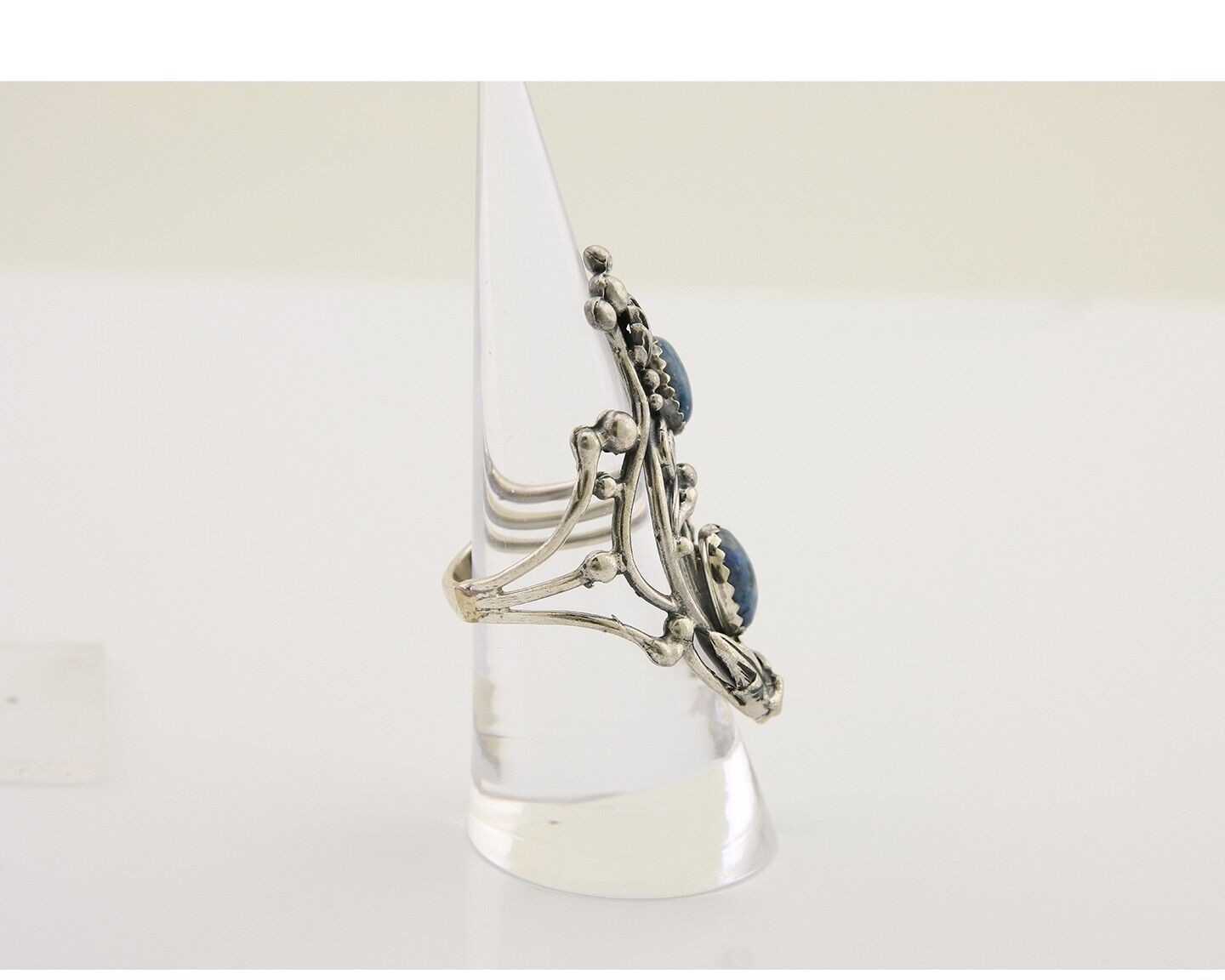 Navajo Ring 925 Silver Natural Denim Lapis Artist Signed Prairie Fire C.80's