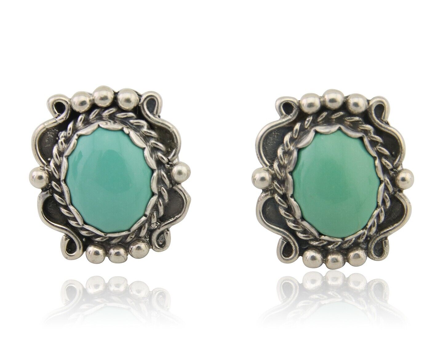 Navajo Earrings 925 Natural Turquoise Native Artist Signed VM C.80's