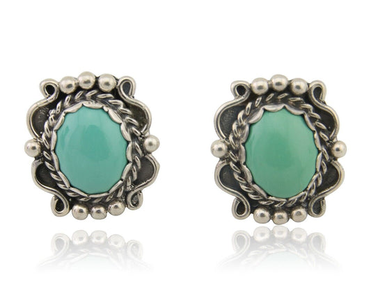 Navajo Earrings 925 Natural Turquoise Native Artist Signed VM C.80's