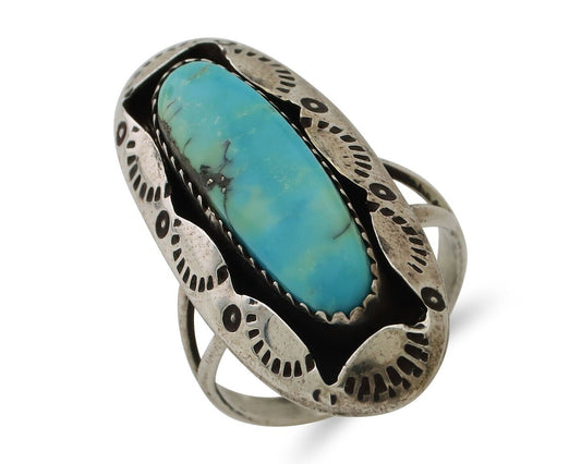 Navajo Ring 925 Silver Natural Blue Turquoise Native Artist Size 8.25 C.80's