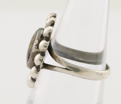 Navajo Handmade Ring 925 Silver Natural Fire Opal Native Artist Size 6.75 C.80's