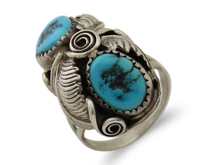 Navajo Ring .925 Silver Sleeping B Turquoise Artist Signed MP C.80's