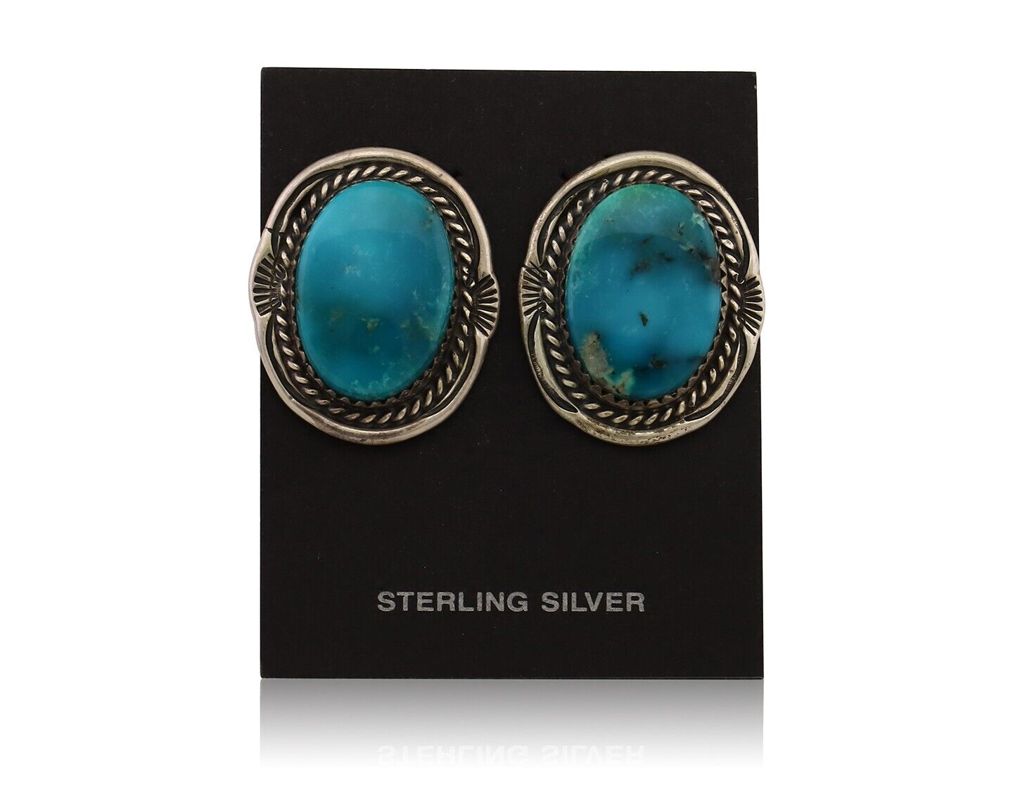 Navajo Earrings 925 Silver Mined Turquoise Artist Signed M Begay C.80's