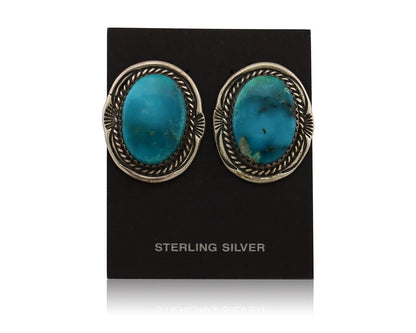 Navajo Earrings 925 Silver Mined Turquoise Artist Signed M Begay C.80's