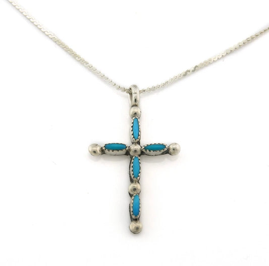 Navajo Cross Necklace Sterling Silver Blue Turquoise Vintage Handmade