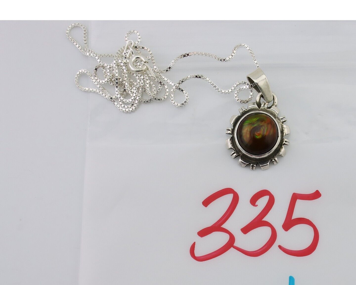 Navajo Handmade Necklace 925 Silver Fire Opal Artist Signed Sunburst C.80's