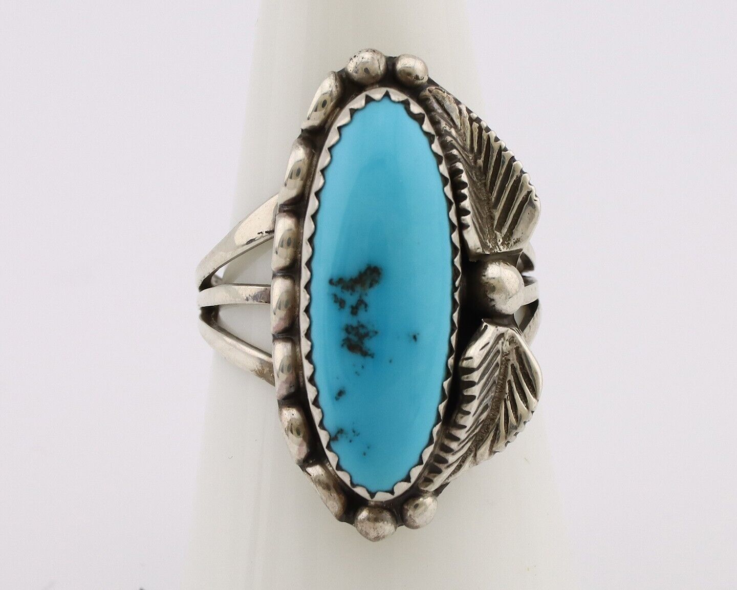 Navajo Ring 925 Silver Sleeping Beauty Turquoise Signed SC C.80's