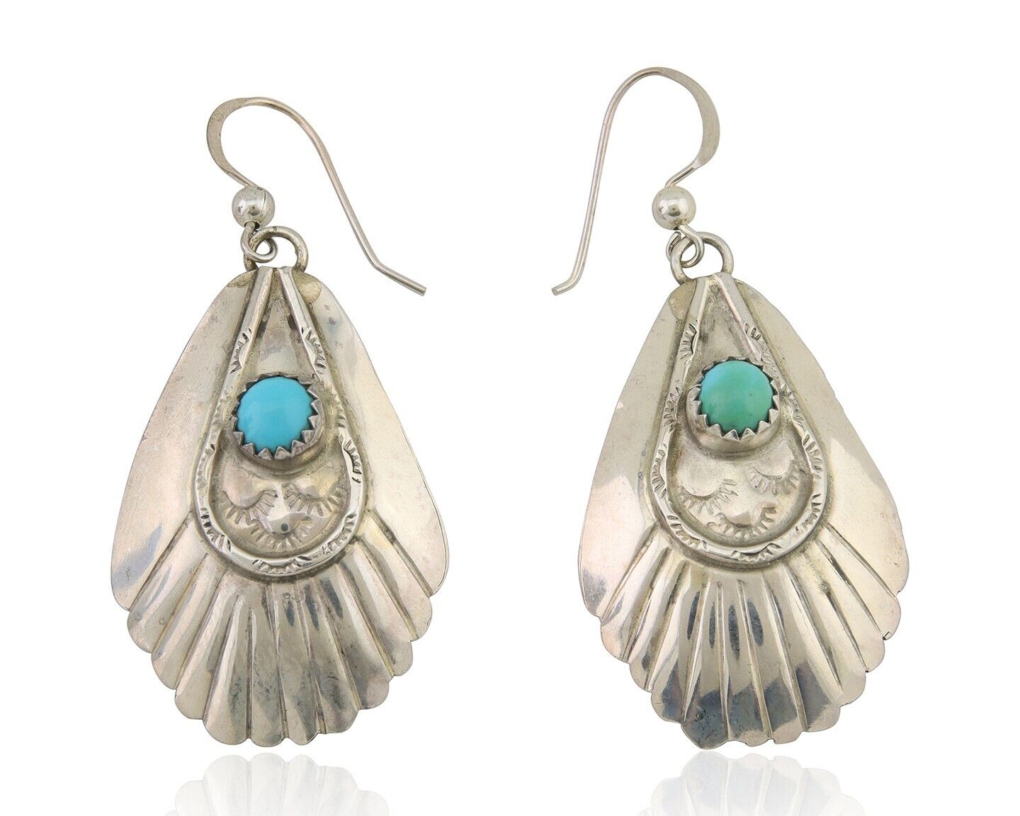 Navajo Earrings 925 Silver Turquoise Artist Signed Dean Brown C.80's