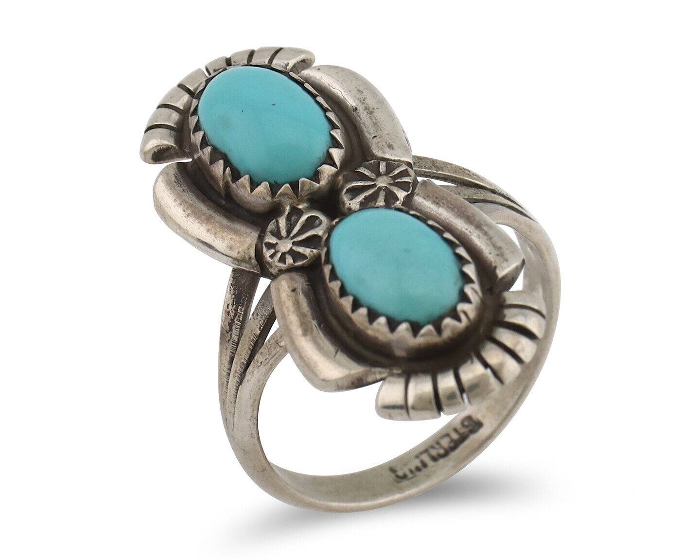 Navajo Ring 925 Silver Natural Blue Turquoise Native American Artist C.80's