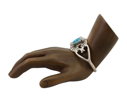 Navajo Sand Cast Cuff Bracelet 925 Silver Natural Turquoise Signed LD C.80's