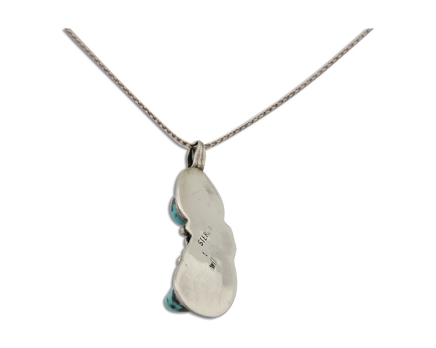 Navajo Necklace 925 Silver Natural Blue Turquoise Artist Signed Tom Willeto C80s