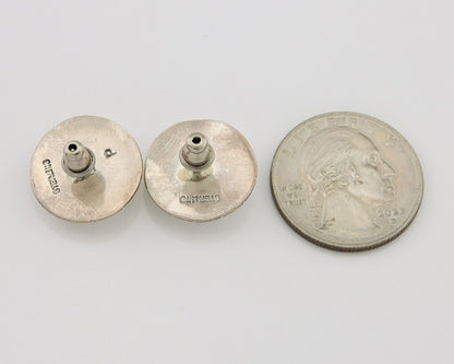 Navajo Shield Earrings 925 Silver Natural Blue Turquoise Artist Signed P C.80s