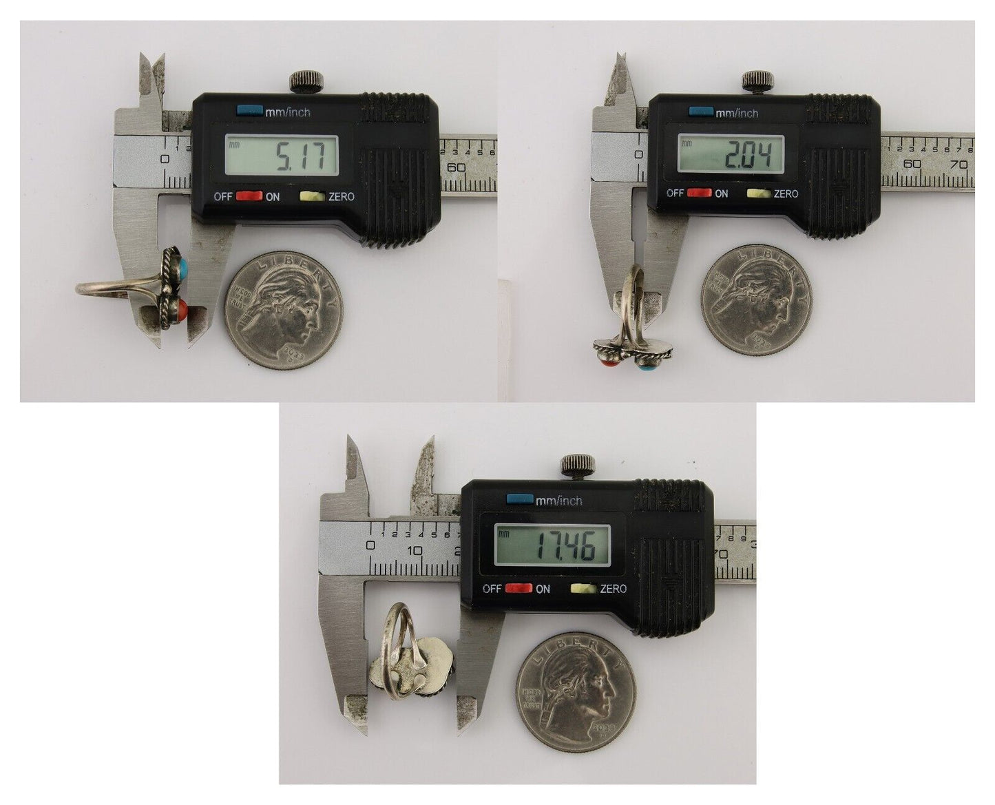 Navajo Handmade Ring 925 Silver Coral & Turquoise Native Artist C.80's