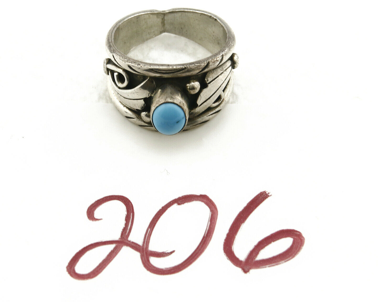 Navajo Ring .925 Silver Handmade Sleeping Beauty Turquoise Signed ELA C.80's