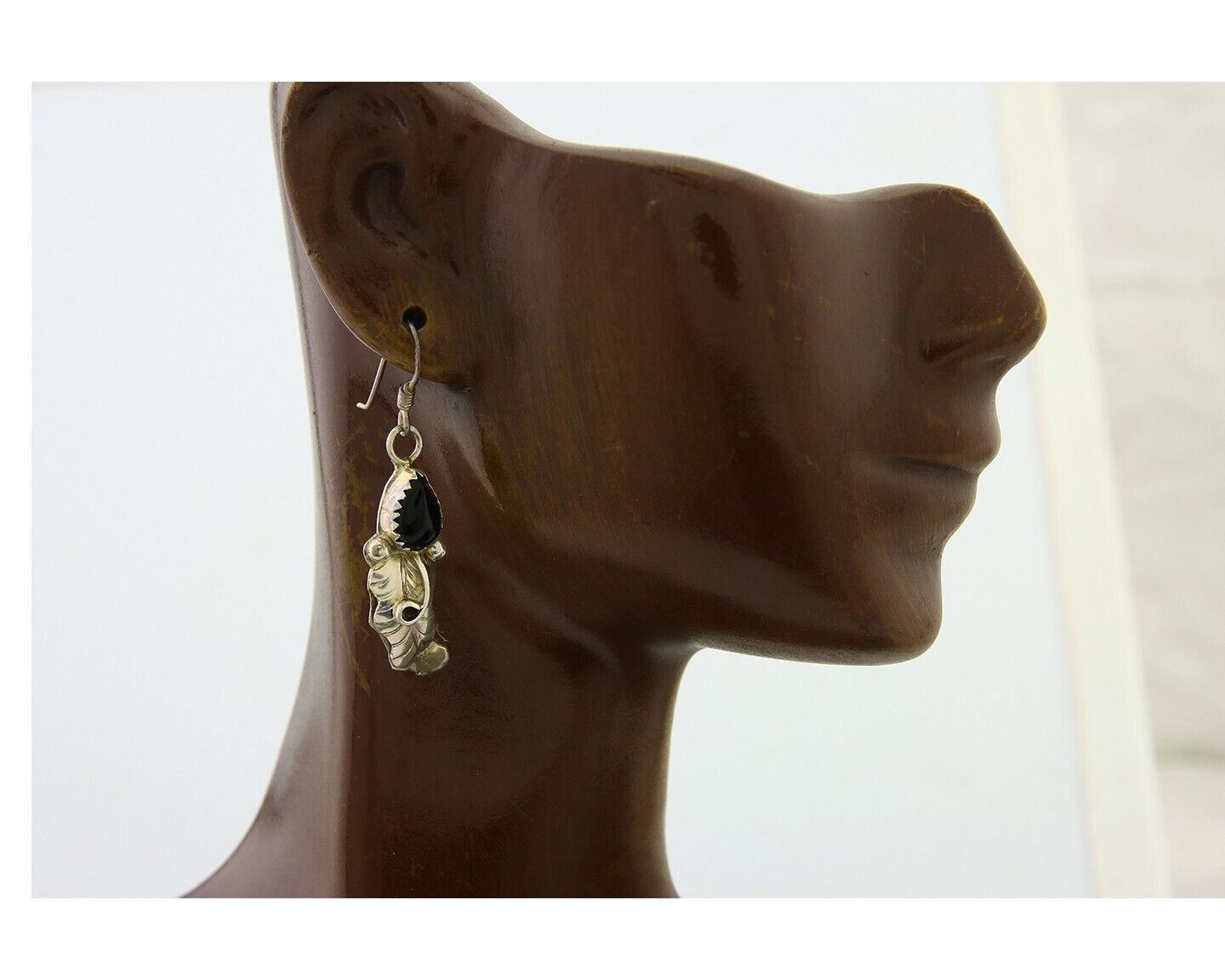 Navajo Earrings 925 Silver Handmade Natural Onyx Signed DB C.80's