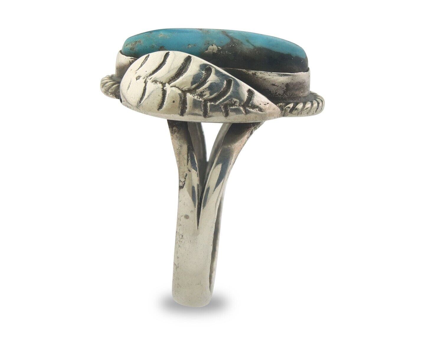 Navajo Ring 925 Sterling Bisbee Turquoise Native Artist C.80's Size 5.75