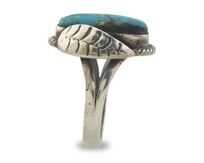 Navajo Ring 925 Sterling Bisbee Turquoise Native Artist C.80's Size 5.75