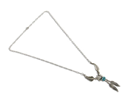 Navajo Bear Feather Leaf Necklace 925 Silver Native American Artist C.80's