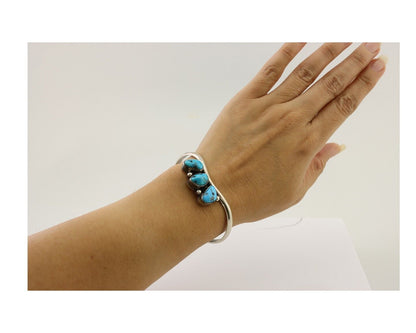 Navajo Bracelet 925 Silver Morenci Turquoise Artist Signed Frank Sandoval C.80's
