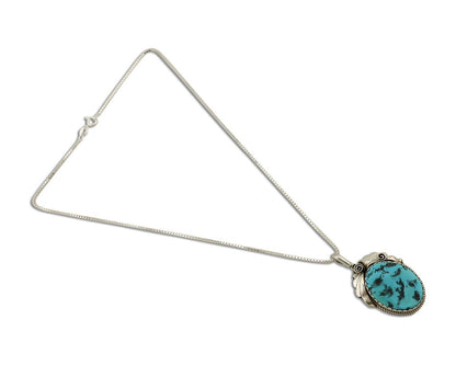 Navajo Necklace Pendant 925 Silver Turquoise Signed Justin Morris C80s