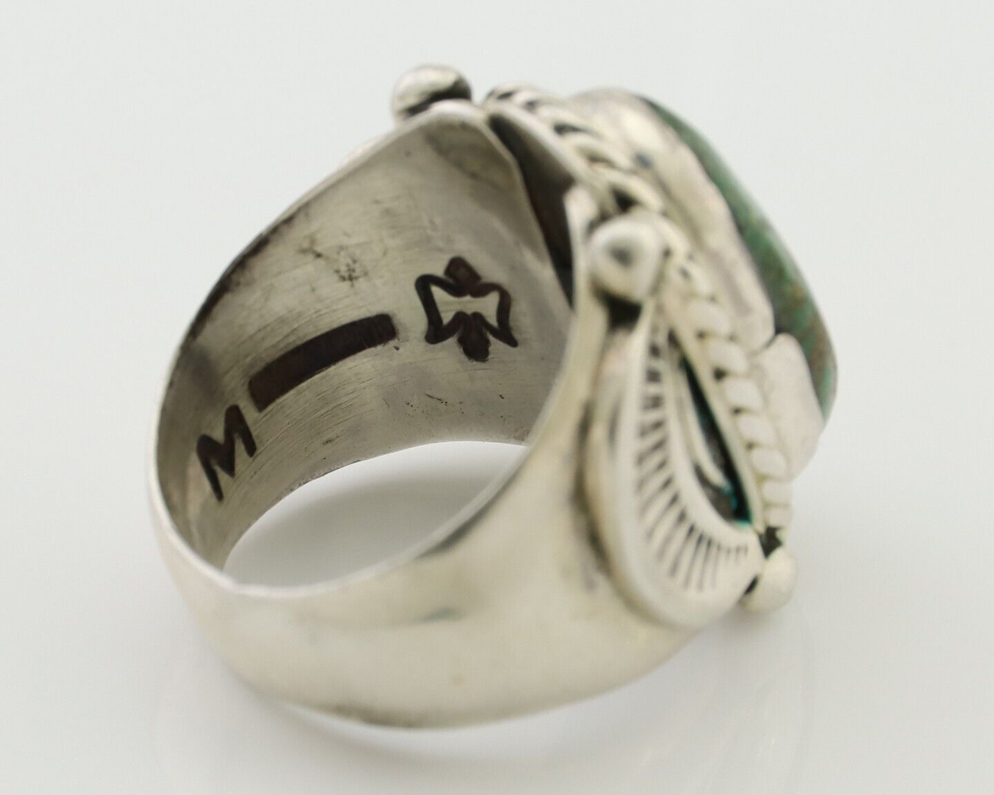 Navajo Ring 925 Silver Kingman Turquoise Signed M Montoya C.80's