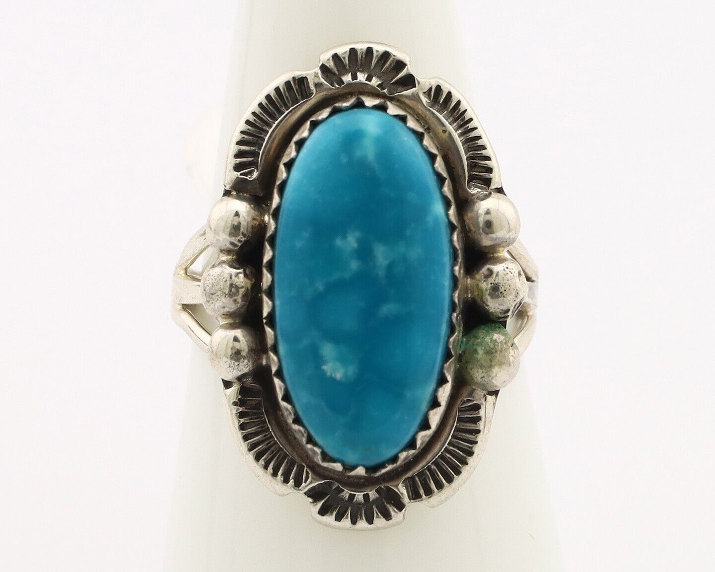 Navajo Ring 925 Silver Blue Gem Turquoise Native American Artist C.80's