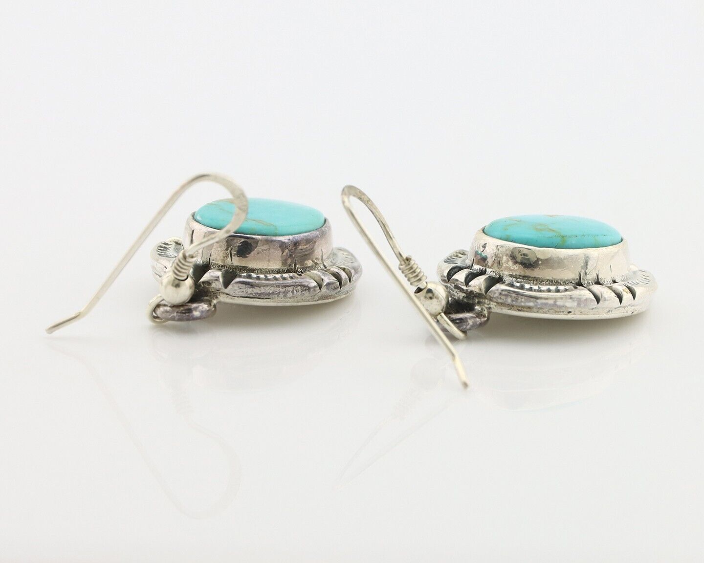 Navajo Handmade Earrings 925 Silver Natural Arizona Turquoise Signed Gecko C.80s