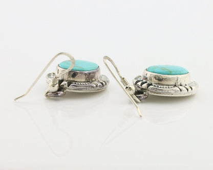 Navajo Handmade Earrings 925 Silver Natural Arizona Turquoise Signed Gecko C.80s