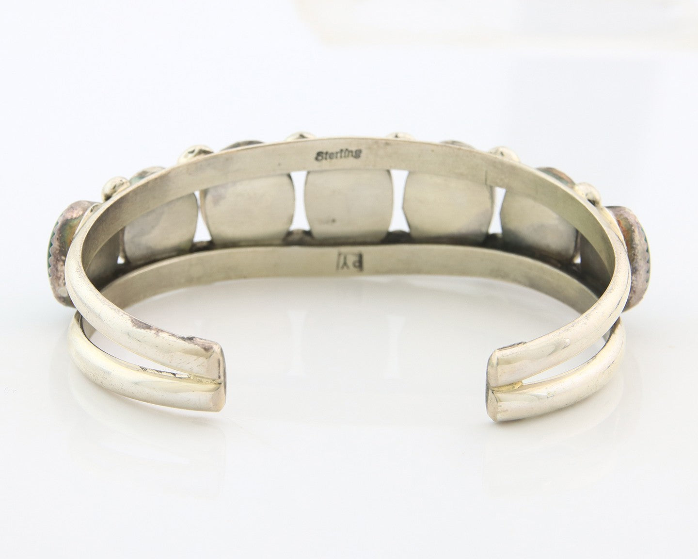 Navajo Cuff Bracelet Sterling Silver Natural Malachite Vintage Signed Pat Yazzie