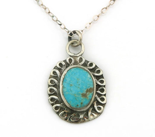 Navajo Necklace Sterling Silver Natural Blue Turquoise Handmade Vintage