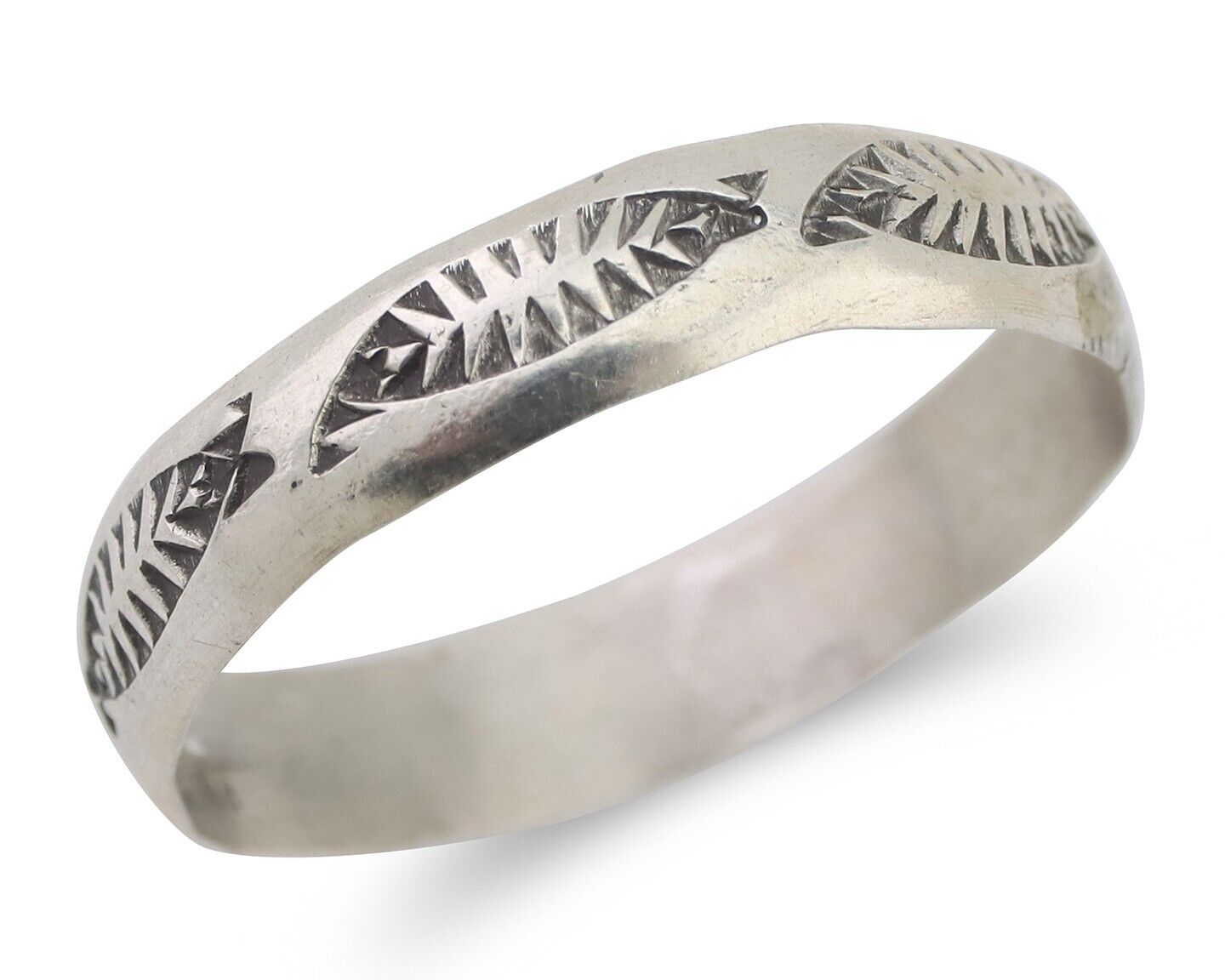 Navajo Hand Stamped Band 925 Silver 5.0 mm Signed Larry Chavez Size 11.75 C.80's